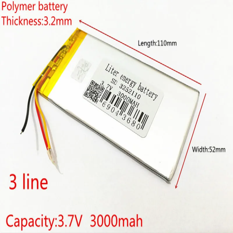 3,7 V 3000 мА/ч, Перезаряжаемые литий-полимерный аккумулятор li-ion Батарея для Китая клон Goophone 5,5 6plus I6 6splus телефон 3252110 3-жильный