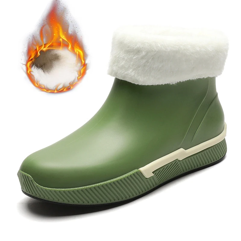Women's Plus Velvet Warm Rain Boots Winter Waterproof Non-Slip Rain Boots Garden Kitchen Outdoor Waterproof Shoes