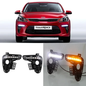 

Turn signal Flashing 12V LED Daytime Running Lights for Kia K2 RIO 2017 2018 replace original fog lamp covers hole Car styling
