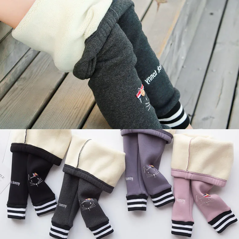 Зимние теплые штаны; Модные Теплые Мягкие штаны для девочек 3-8 лет с рисунком кролика и кота