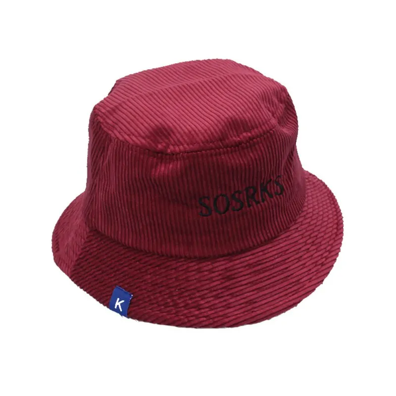 Мода Harajuku буквы вышивка бассейна шапки осень зима женские вельветовые ведро шапки унисекс Рыбацкая шляпа - Цвет: Wine Red