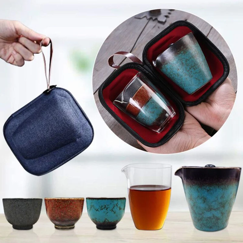 

Creative Travel Portable Teapot Quik Cup Car Office Outdoor Tea Pot Gaiwan Kung Fu Tea Set Friend Gift Teasets 1 pot and 4 cups