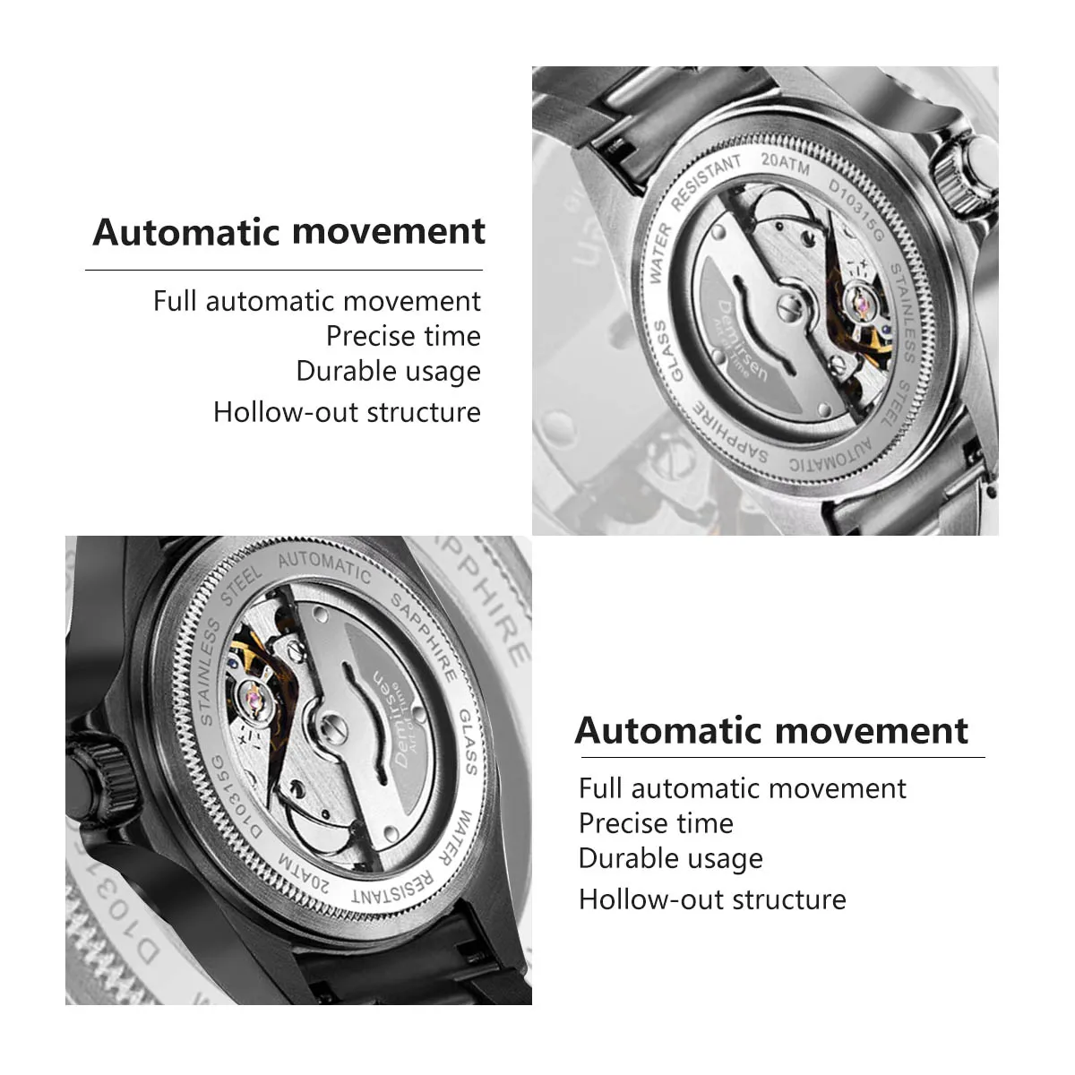 Demirsen Luminous Sapphire Glass Relógio de Pulso Masculino Relógio Automático de Negócios Aço Inoxidável Impermeável Marca de Luxo Laranja - Image 2