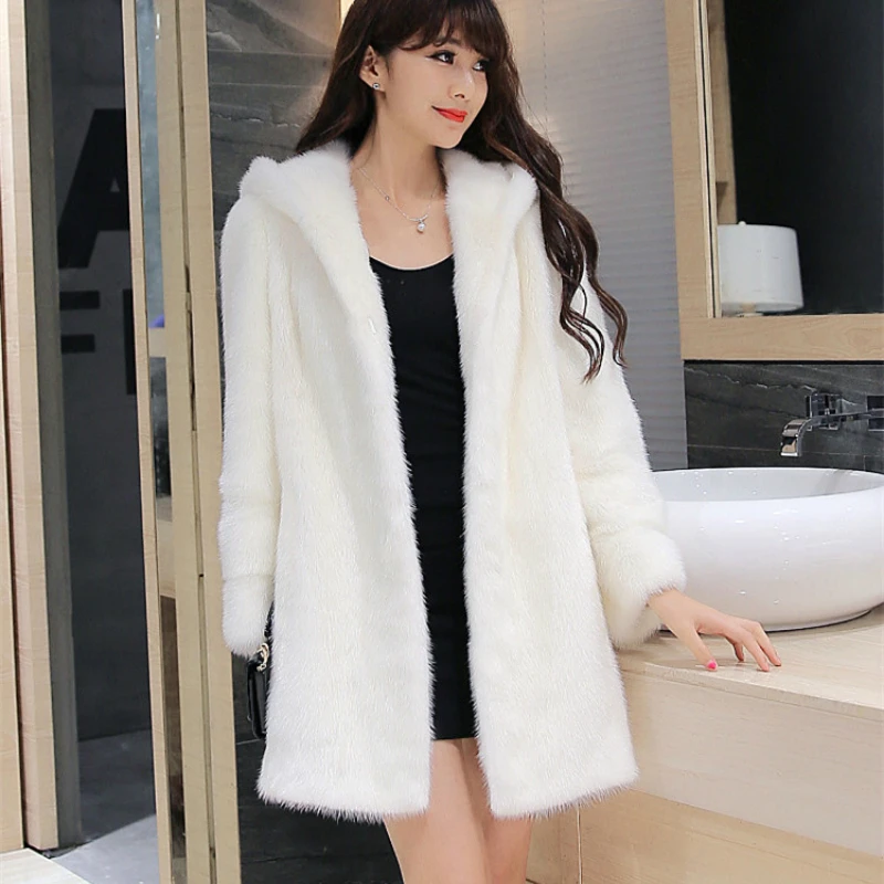 Пальто из искусственного меха, зимняя женская Норковая Меховая куртка, Женское пальто с капюшоном из искусственного меха кролика, длинное пальто размера плюс, верхняя одежда 6XL FA65