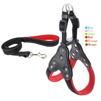 

New Nylon Large Dog Harness And Leash Set Breakaway Safety Quick Release Dog Harness Reflective High Quality Rhinestone Material