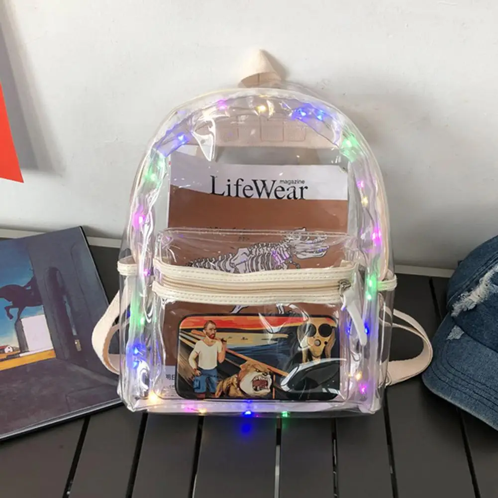 Glitter Jelly Women's Bag Lantern LED Light Transparent Backpack Electronic  Bag