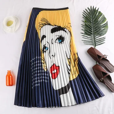 

HOT SELLING Miyake Fashion European and American style figure print pleated skirt print skirt of wais skirts IN STOCK