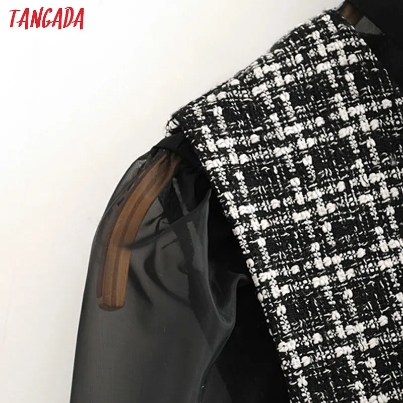 Skup Tangada kobiety sukienka w kratę mesh z długim rękawem muszka szyi 2019 vintage kobieta biurowa, o średniej długości sukienka vestidos feminina 3H113