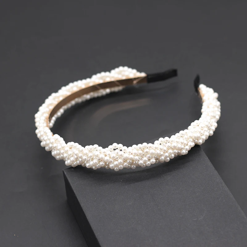 Hair accessory headdress band crown Korean braided pearl headband accessories Fashion Women Luxury Hair Accessories White Beaded Pearl Headband 718