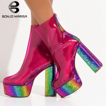 

BONJOMARISA New Spring Brand Ladies Transparent Boots High Colorful Platform Ankle Boots Women 2020 High Heel Party Shoes Woman