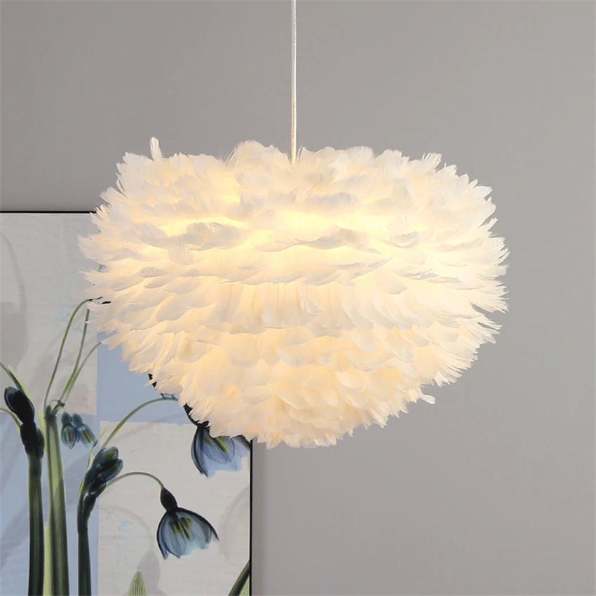 

Nordic Nature Goose Feather LED Chandelier Romantic Pendant Lamps Home Lighting Restaurant Bedroom Living Room Kitchen Fixtures