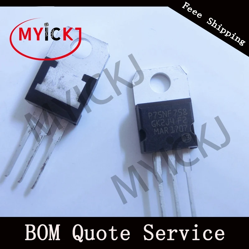 

10PCS P75NF758 TO-220 75V,80A Heatsink Planar N-Channel Power MOSFETs IC Chip