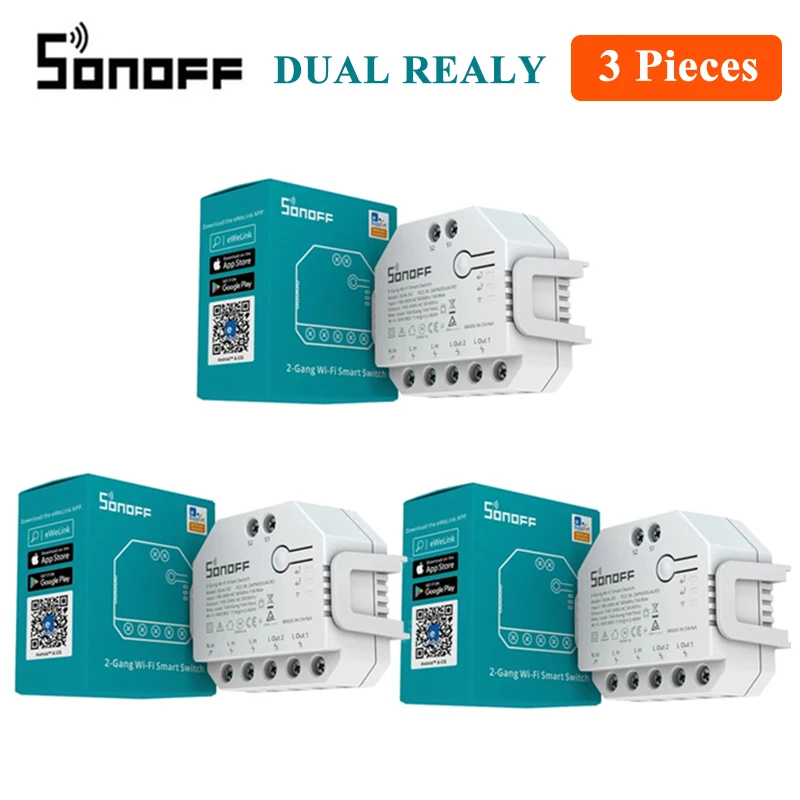 SONOFF DualR3 DIY Wifi Smart Switch 2 Gang DUAL R3 Module Power Metering eWeLink APP Remote Control Alexa Google Home Siri Voice 