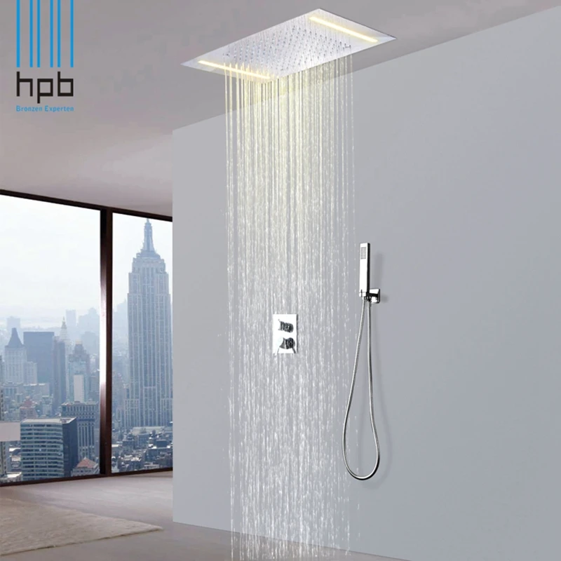 

HPB Luxury Large Shower Heads LED Rainfall Spa Bathroom Shower Faucet Sets with Handshower 002V-50X36E-F