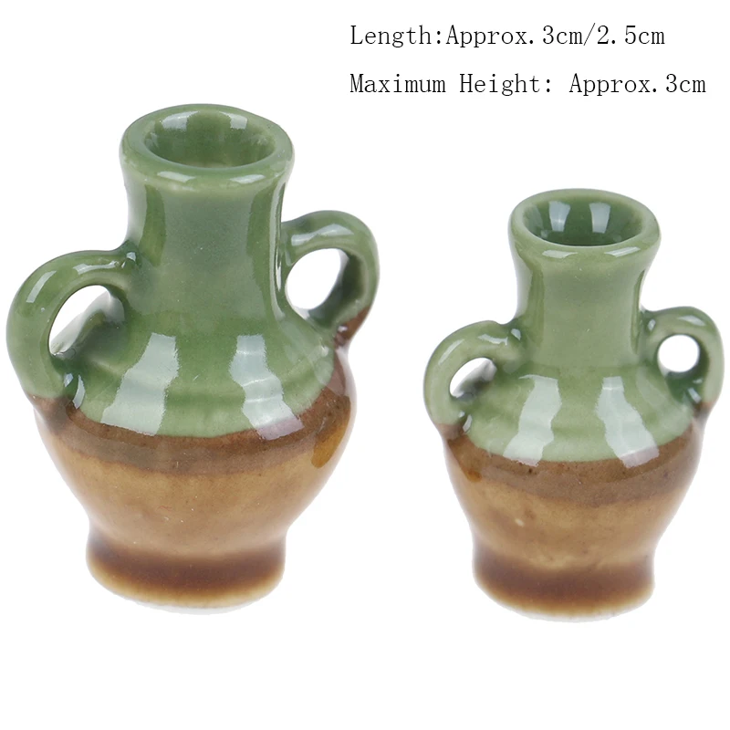 1 Set(2pcs) Mini Blue and white porcelain vase DIY Handmade Doll House Kitchen Ceramic Ornament Decora vase Dollhouse Miniatures 9