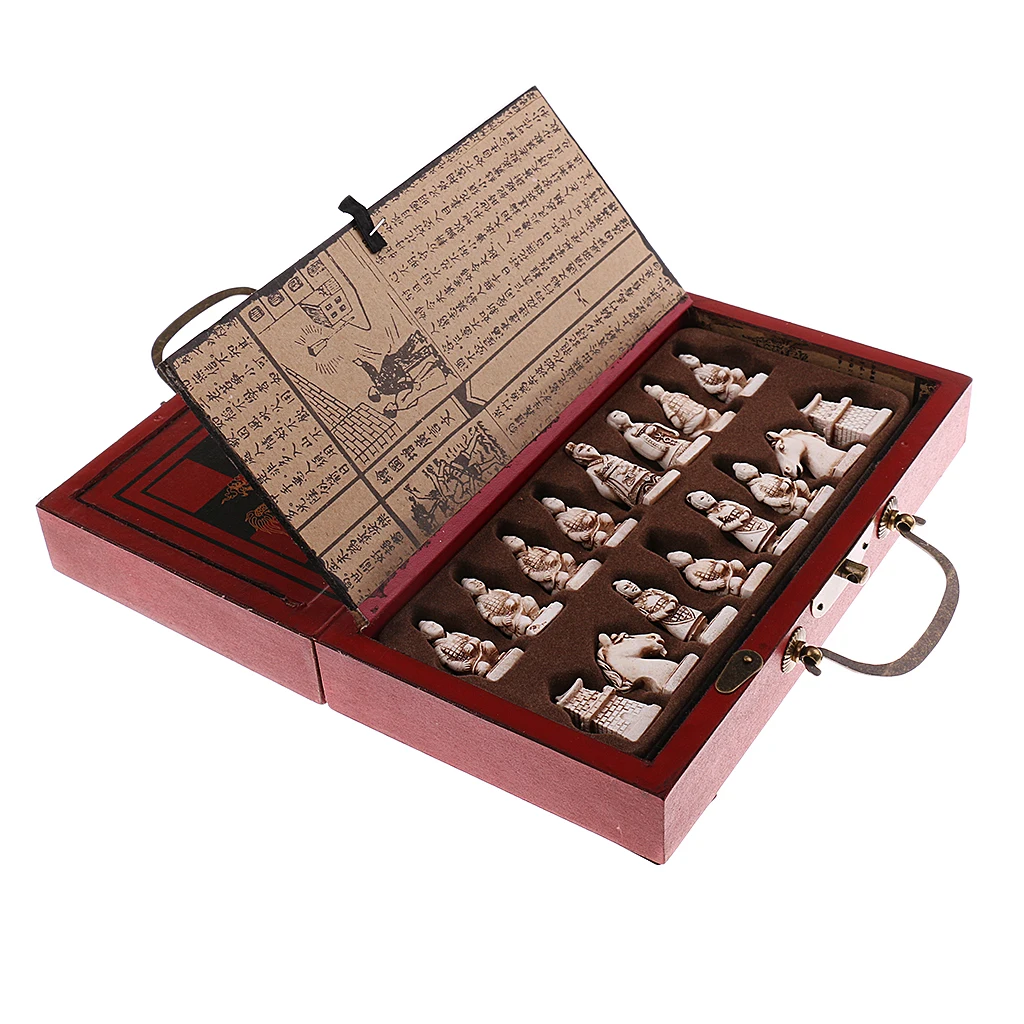 32Pcs/Set Resin Traditional Chinese Chess with Coffee Wooden Table Vintage Board Game Toys Collection Gift