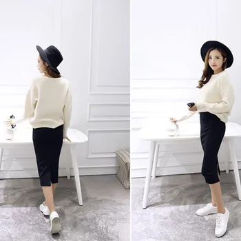 

Women Summer Casual Split Pencil Skirt Calf-Length Ladies Cotton Solid Stretch Slim Skirts