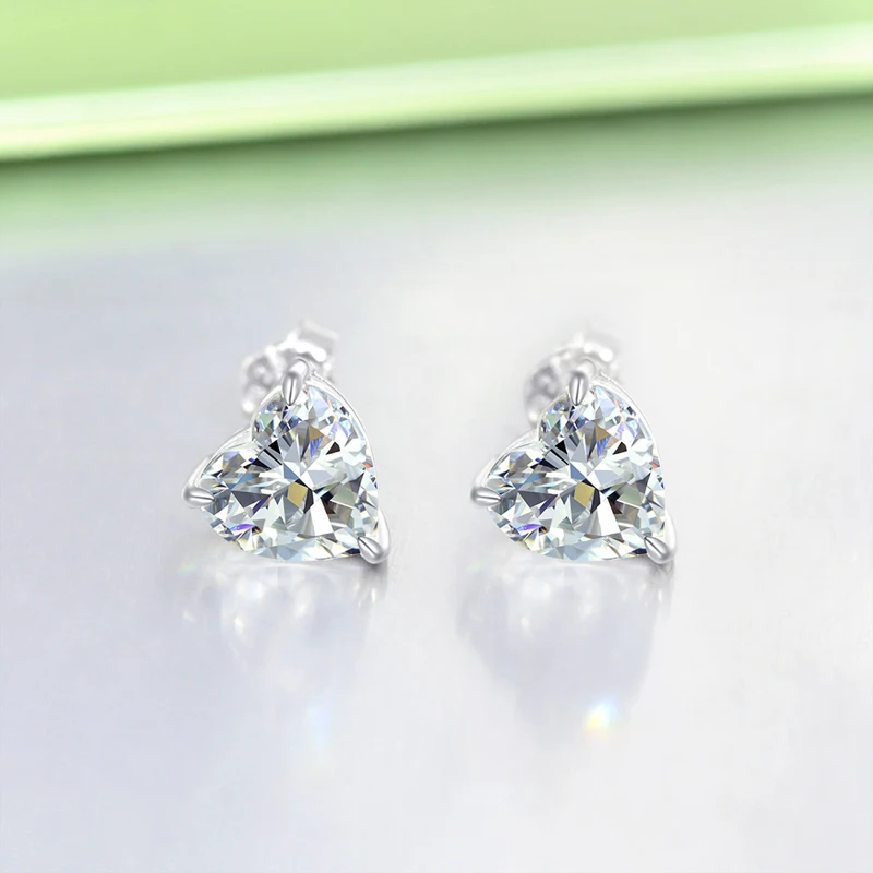 OEVAS 925 Sterling Silver 7*7mm Heart High Carbon Diamond Gemstone Wedding Engagement Ear Studs Earrings Fine Jewelry Wholesale