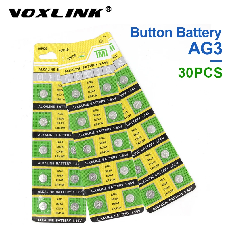 VOXLINK 30 шт. AG3 оригинальный новый аккумулятор 1 55 в кнопочный элемент LR41/192/G3 для