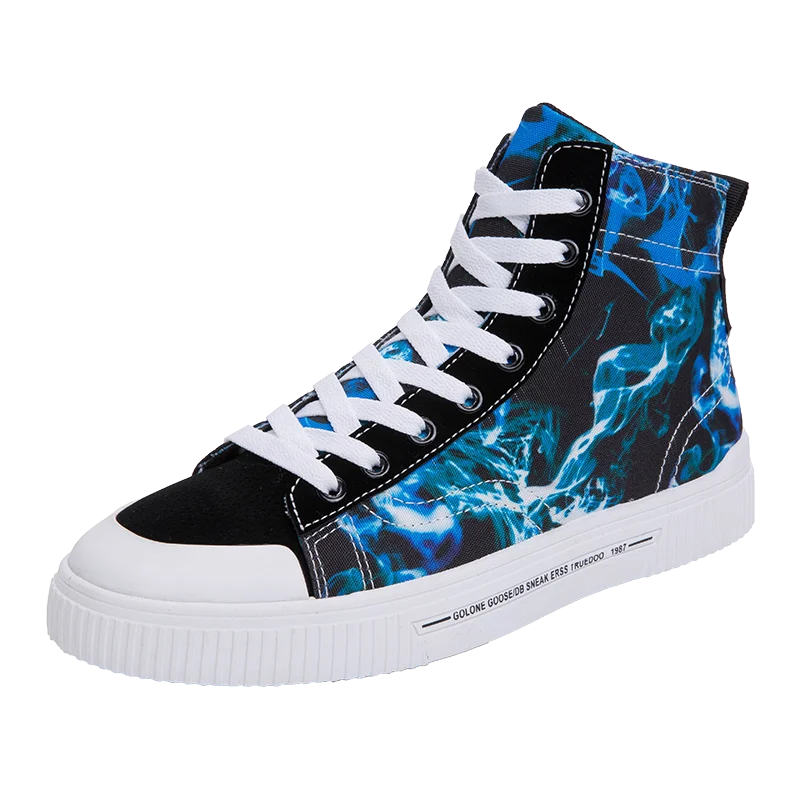 Outdoor sports new men's shoes soft bottom comfortable breathable high-top sneakers lightweight non-slip walking shoes - Цвет: Синий