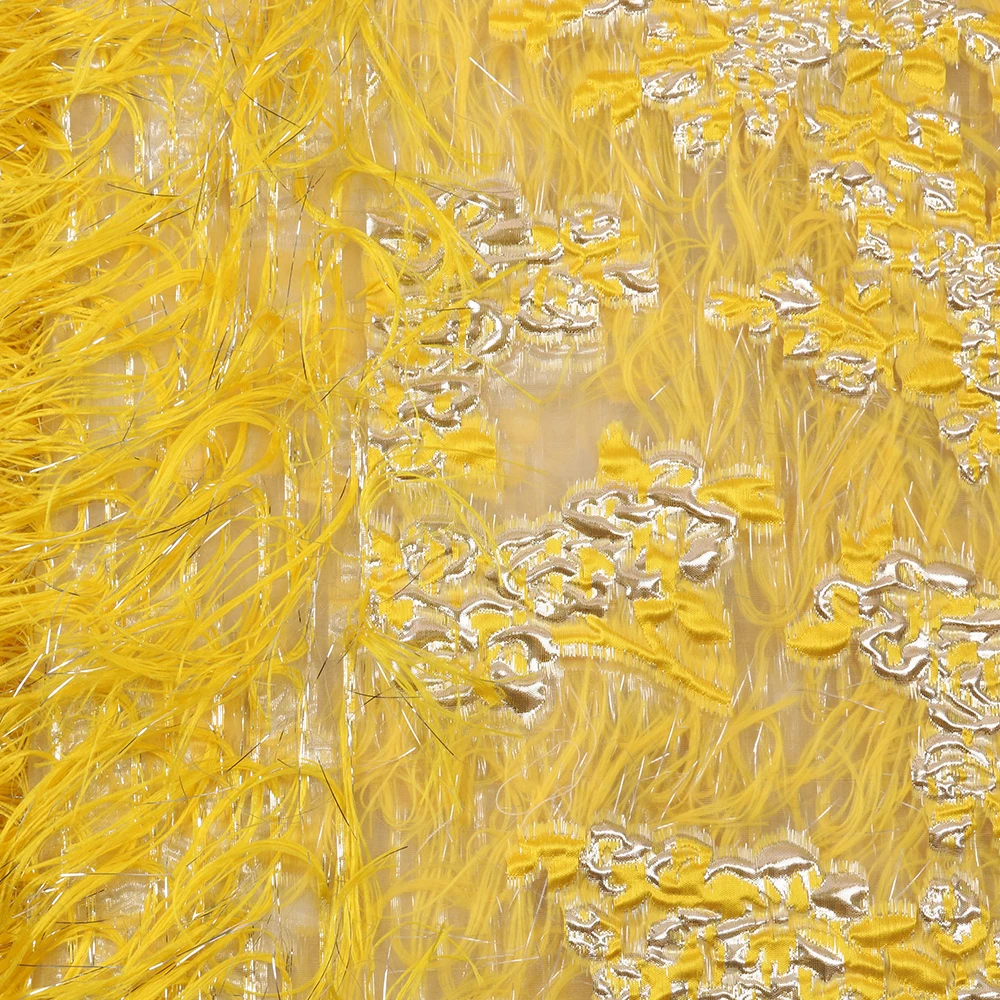 2020 Latest New Arrivals Africa Nigerian French Ankara Jacquard Brocade Tulle Mesh Brode Lace Fabric with Feather for Wedding