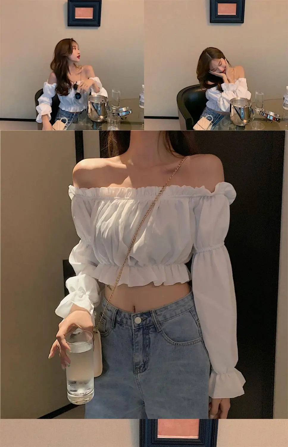 chiffon off shoulder ruffle top