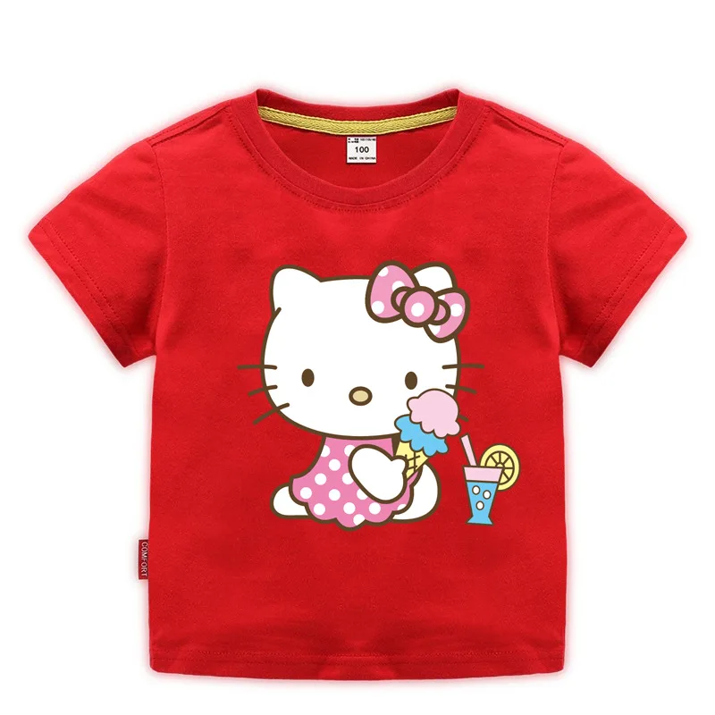 Футболка принцессы «hello kitty» для девочек; костюм; летняя хлопковая детская одежда с короткими рукавами; белая и черная футболка для девочек; топы