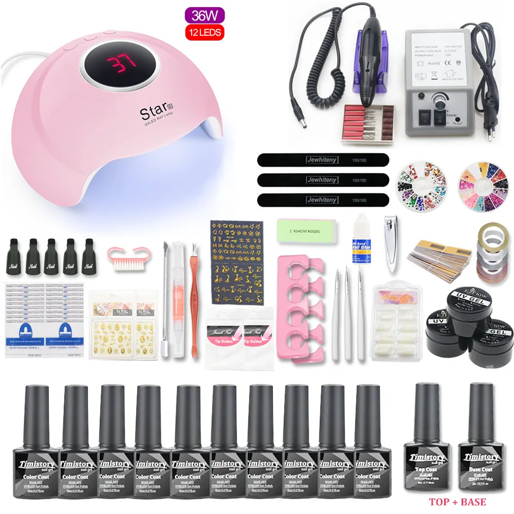 Billige Net Set 10 stücke Nagel Gel Polish Kit UV LED Nagel Lampe 20000rpm Nagel Kunst Maniküre Werkzeuge Für Maniküre nail art Sets Nagellack Gel