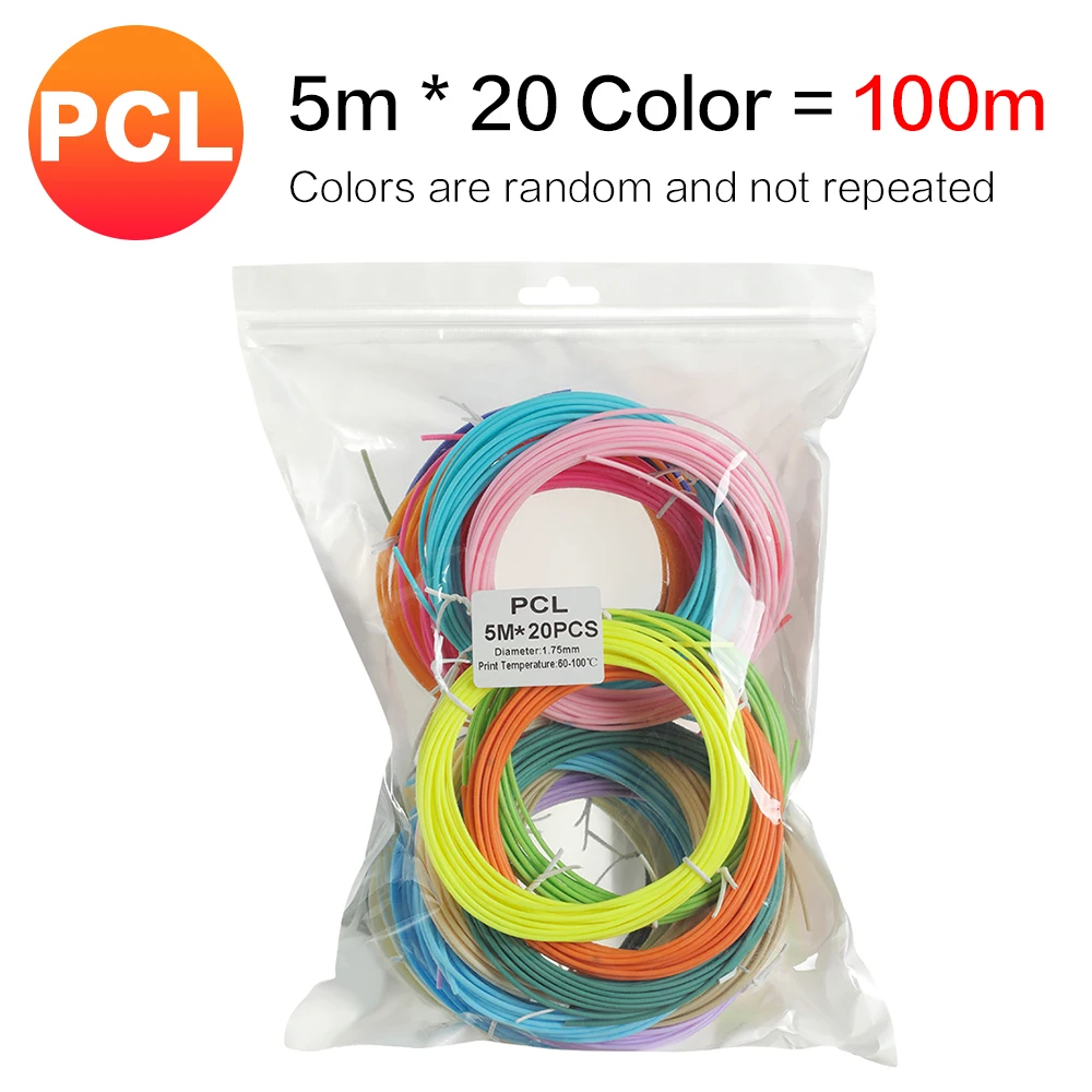 3DSWAY 3D Pen Filament Colorful 3D Printing Materials 20 Rolls 100M PCL PLA Replacement Plastic 1.75mm For Kids Drawing Toys