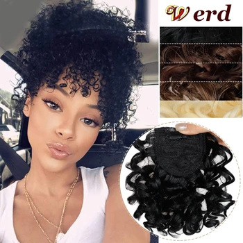 

WERD Curly Fake Bangs Hair Clip Natural Synthetic Black Brown Hair Extension Piece For Natural Hair Bangs Hair Extension