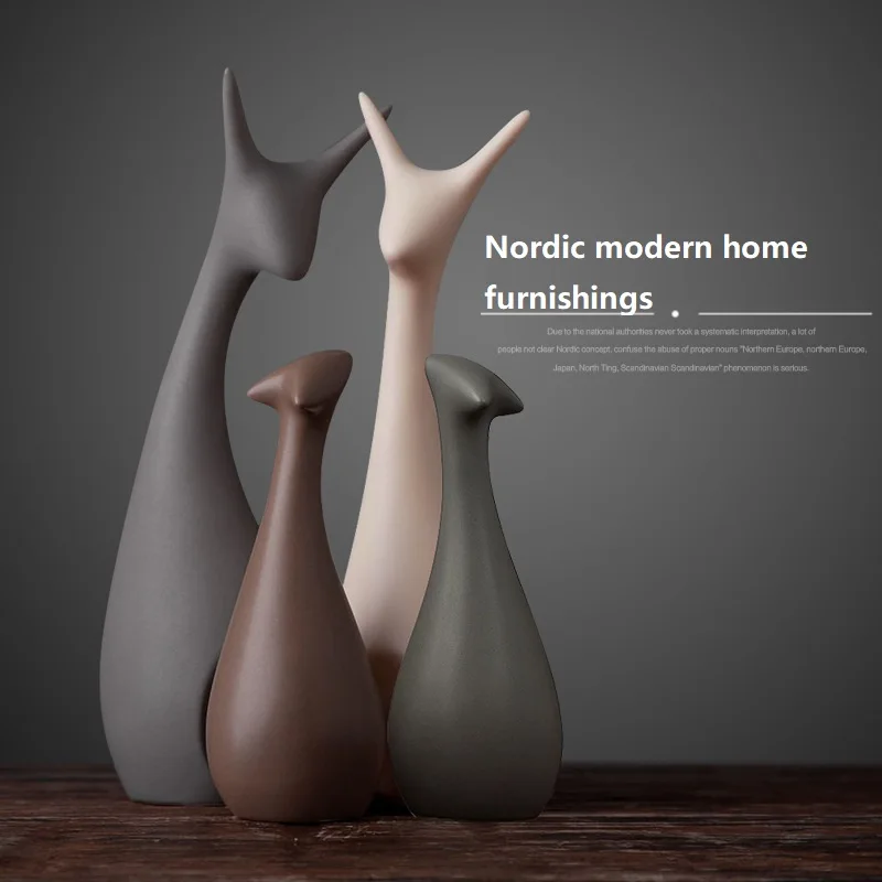 

Nordic Style Deer Cat Statue Creative Home Living Room Bedroom Small Ornaments Decorative Ceramic Crafts Wedding Gift Ornaments