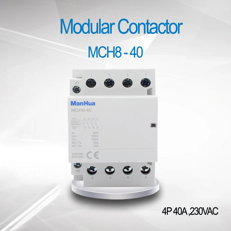 

ManHua 4NO or 2NC 2NO 4P 40A 220V 400V~ 50/60HZ Din rail Household ac Modular contactor