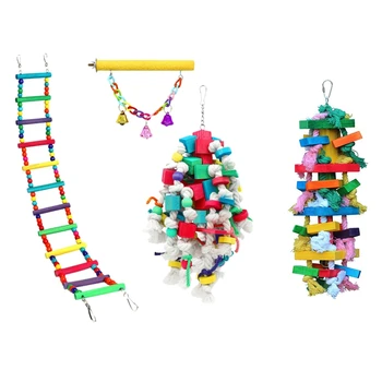 

Bird Chewing Toy Large Medium Parrot Cage Bite Toys & 3Pcs Birds Swing Toys,Parrots Chewing Hanging Perches