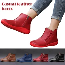 Женские зимние ботинки; ботильоны из искусственной кожи на плоской подошве со шнуровкой и круглым носком; EDF88