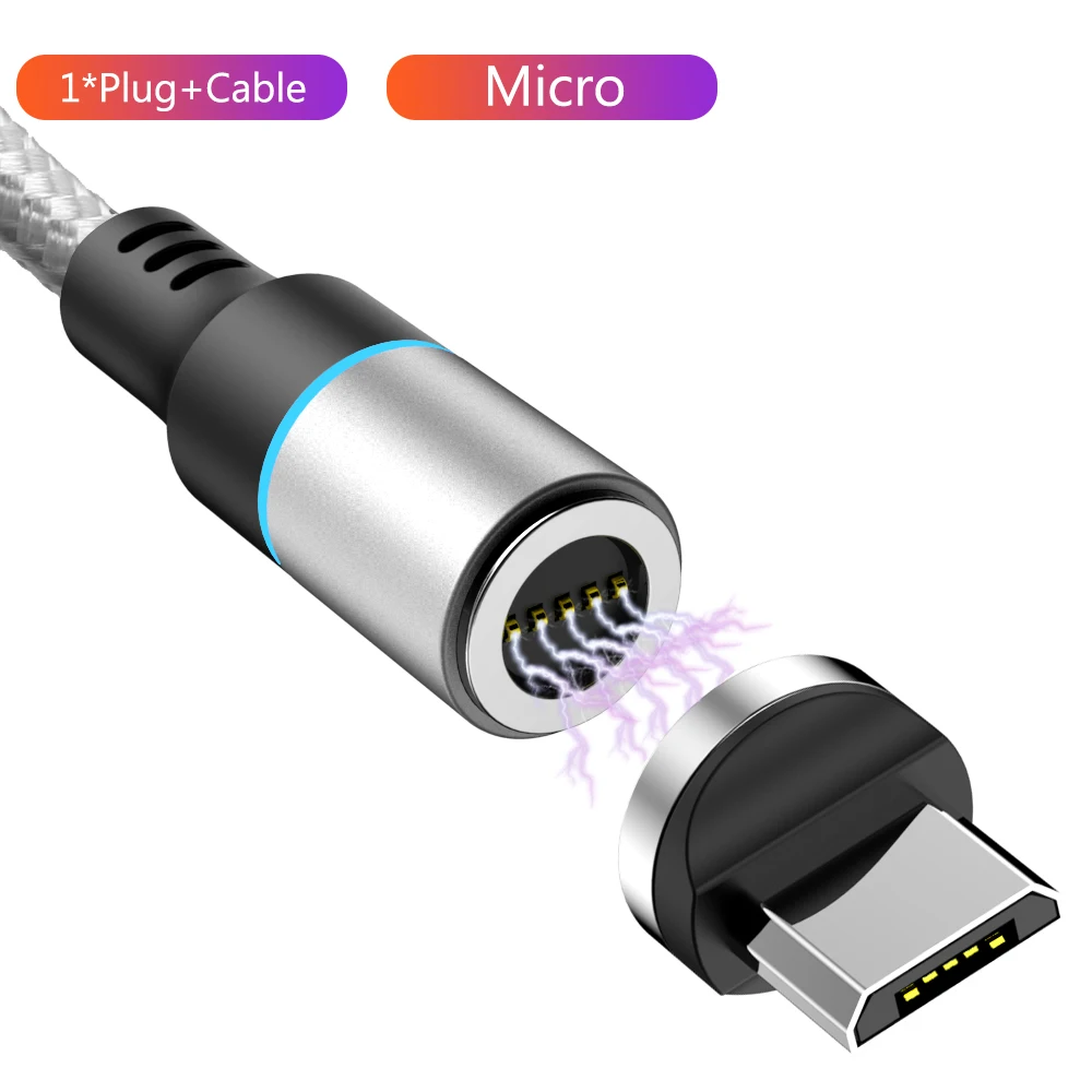 Магнитный кабель Micro usb type C для iPhone 6 7 8X11 Xiaomi 3A Quick Charge 3,0 Шнур для передачи данных 1 м 2 м USBC type C зарядное устройство для мобильного телефона - Цвет: Silver For Micro