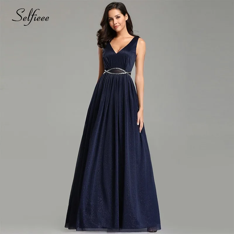 Party Dresses Women Evening Deep V-Neck A-Line Sleeveless Spaghetti Strap Sparkle Robe De Soiree Summer Sexy Party Gowns