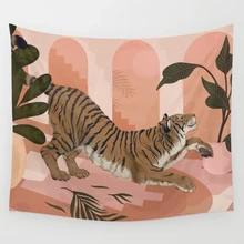 

Tiger Pink Tapestry Ainmal Cartoon Dorm Room INS Painted Tapestry Wall Hanging Boho Decor Wall Cloth Tapestry Jungle Tiger