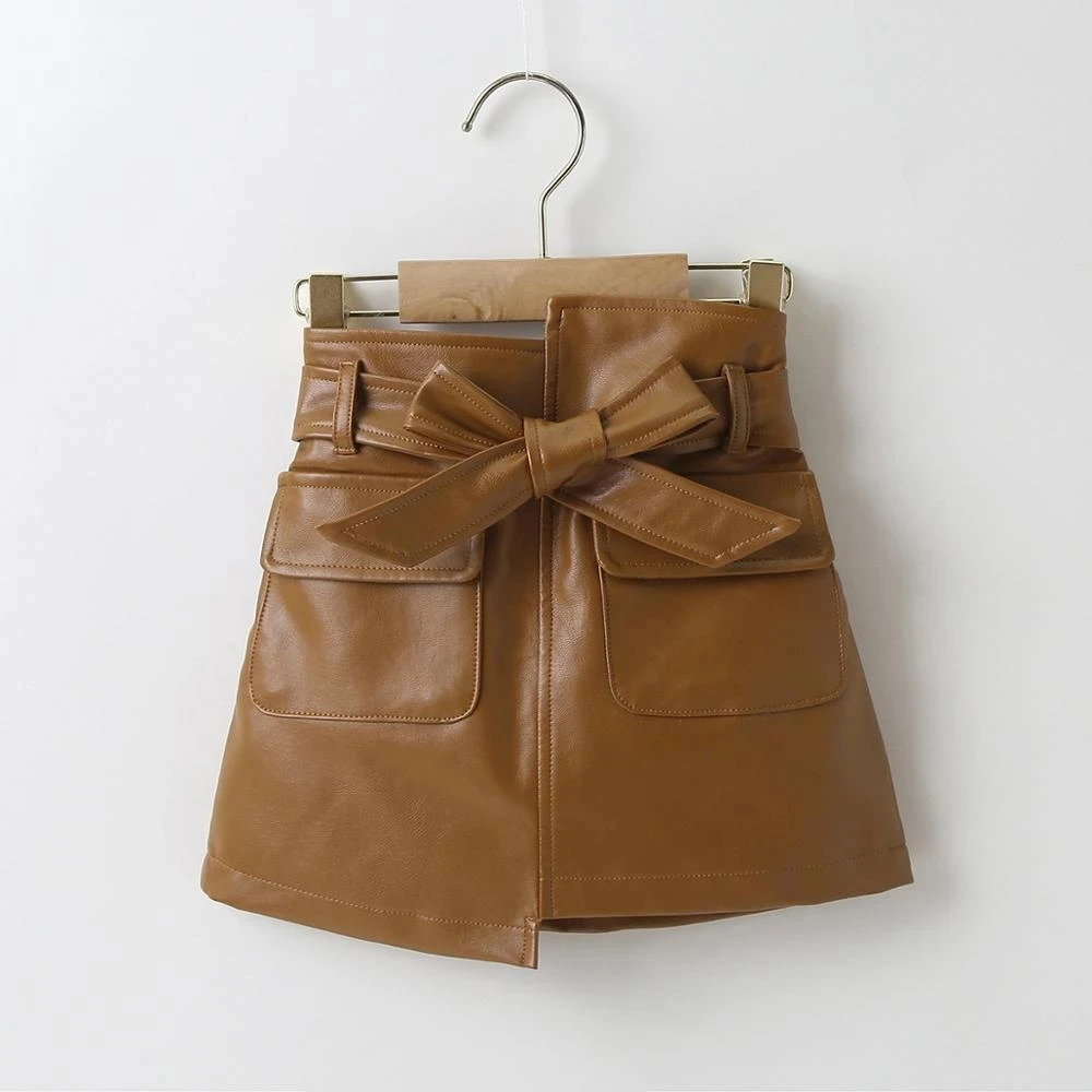 RSRZRCJ Toddler Baby Girls PU Leather Skort Skirts Solid High Waist Ruffle Pleated Tutu Shorts Mini Skirt Outfit Clothes 