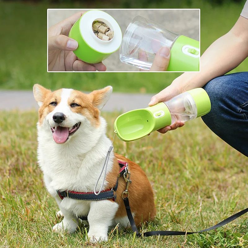 

Dog Water Bottle for Walking and Food Container 2 in 1, Antibacterial Portable Pet Travel Water Drinking Cup Outdoor Hiking
