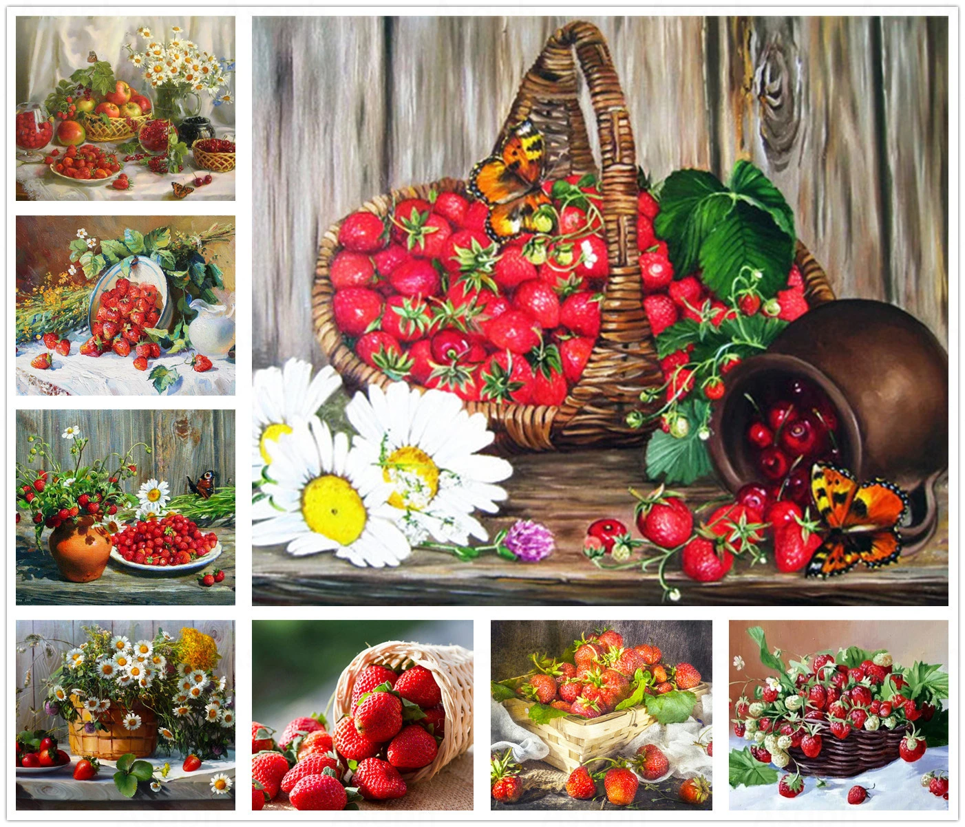 

Fruits Basket Strawberry Daisy 5D Diy Full Square and Round Diamond Painting Embroidery Cross Stitch Kit Wall Art Home Decor