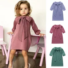 Одежда с бантом для маленьких девочек, платье детское платье для отдыха с круглым вырезом и длинными рукавами для девочек Хлопковое детское платье на осень, roupas infantis menina