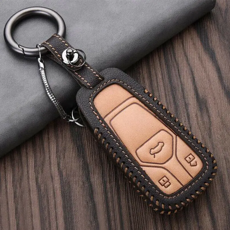 

Fashion Leather Car Key Cover Fob Case Chain For Audi New A4 B9 A5 Q5 Q7 TT