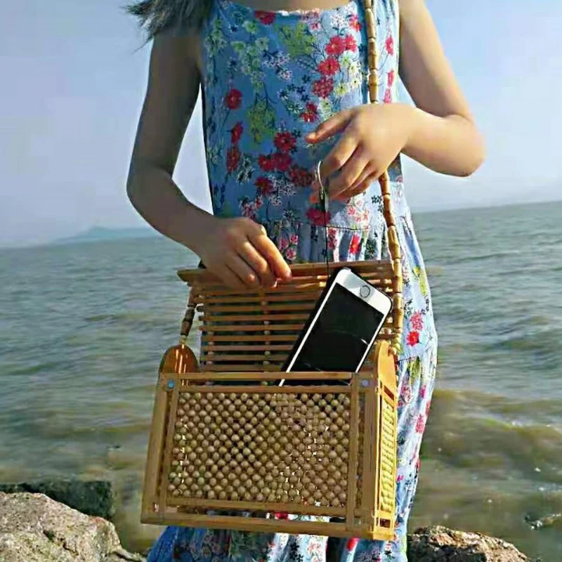 Квадратная бамбуковая сумка через плечо ручной работы, соломенная сумка на плечо, модная сумка на ремне из бамбукового корня