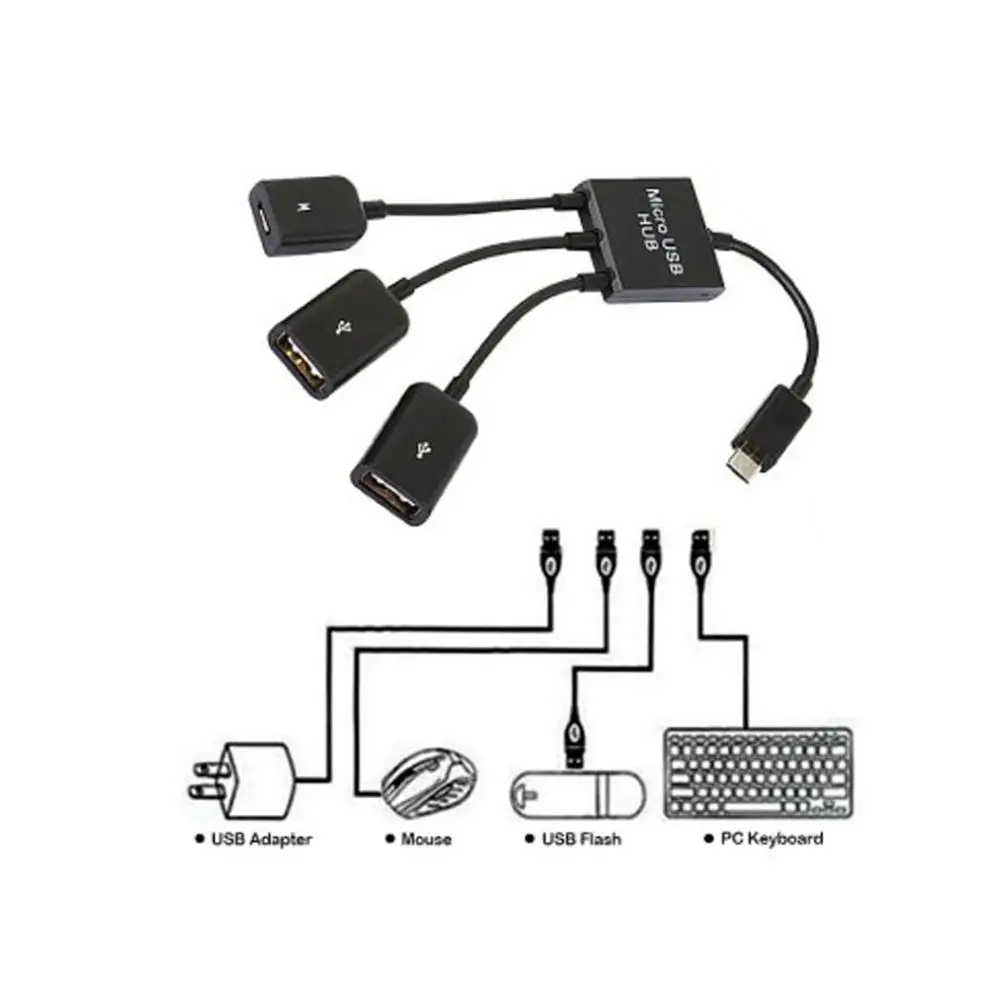 3in1 Micro USB / Type C To 2 OTG 3 Port HUB Cable Splitter Micro USB Type C Adapter Converter For Tablet Mouse Keyboard