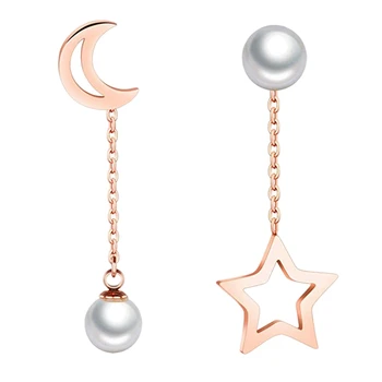 

Personalized Stars and Moon Asymmetric Earrings Fashion Temperament Pearl Earrings