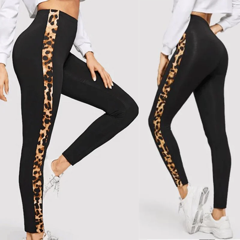 Leggings elásticos para mujer, pantalones largos hasta el tobillo, con rayas laterales de leopardo, para correr, ciclismo, verano 2021