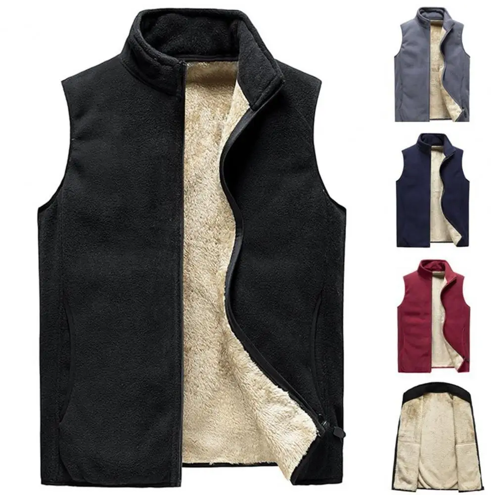 

Men's Vest Sleeveless Cardigan Plus Velvet Warm Solid Color Fall Waistcoat Large Size Vests for Work