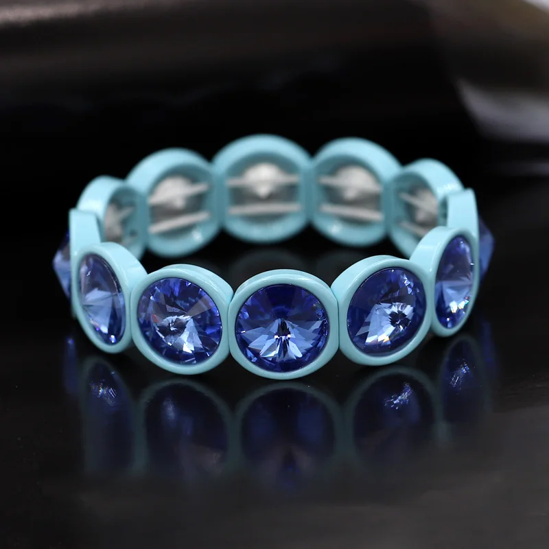 Женский браслет с разноцветными кристаллами, инкрустированный эмалью, эластичный браслет, стеклянные бусины, модные ювелирные изделия, браслет дружбы