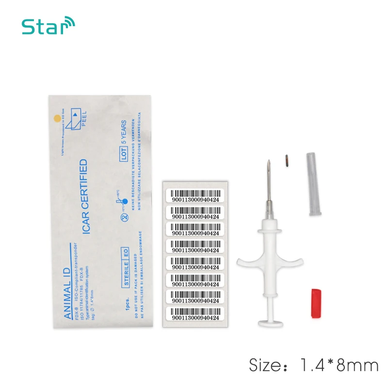 1.4*8mm 134.2khz Pet Microchips Disposable Animal chip Fdx-b pig Syringe Pet ID injector syringe needle dog cat cow 20pcs pet microchip