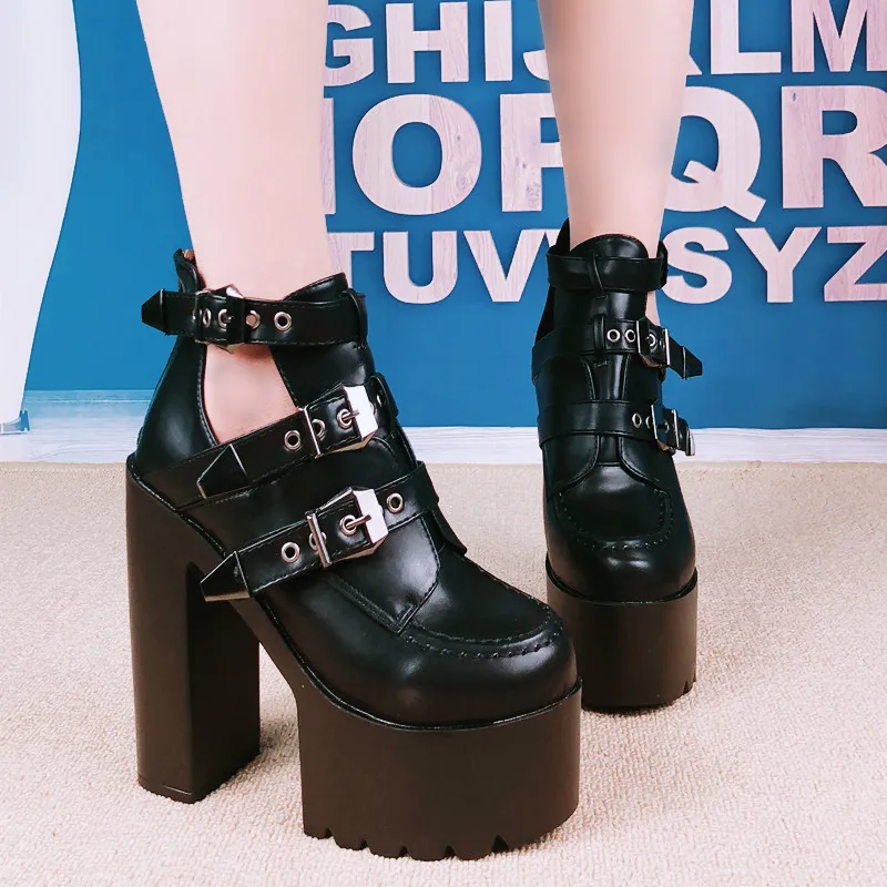 

14Cm Super High-Heel Short Boots Muffin Waterproof Platform Women Boots Sexy Models Catwalk Ankle Boots Square Heel Martin Boots